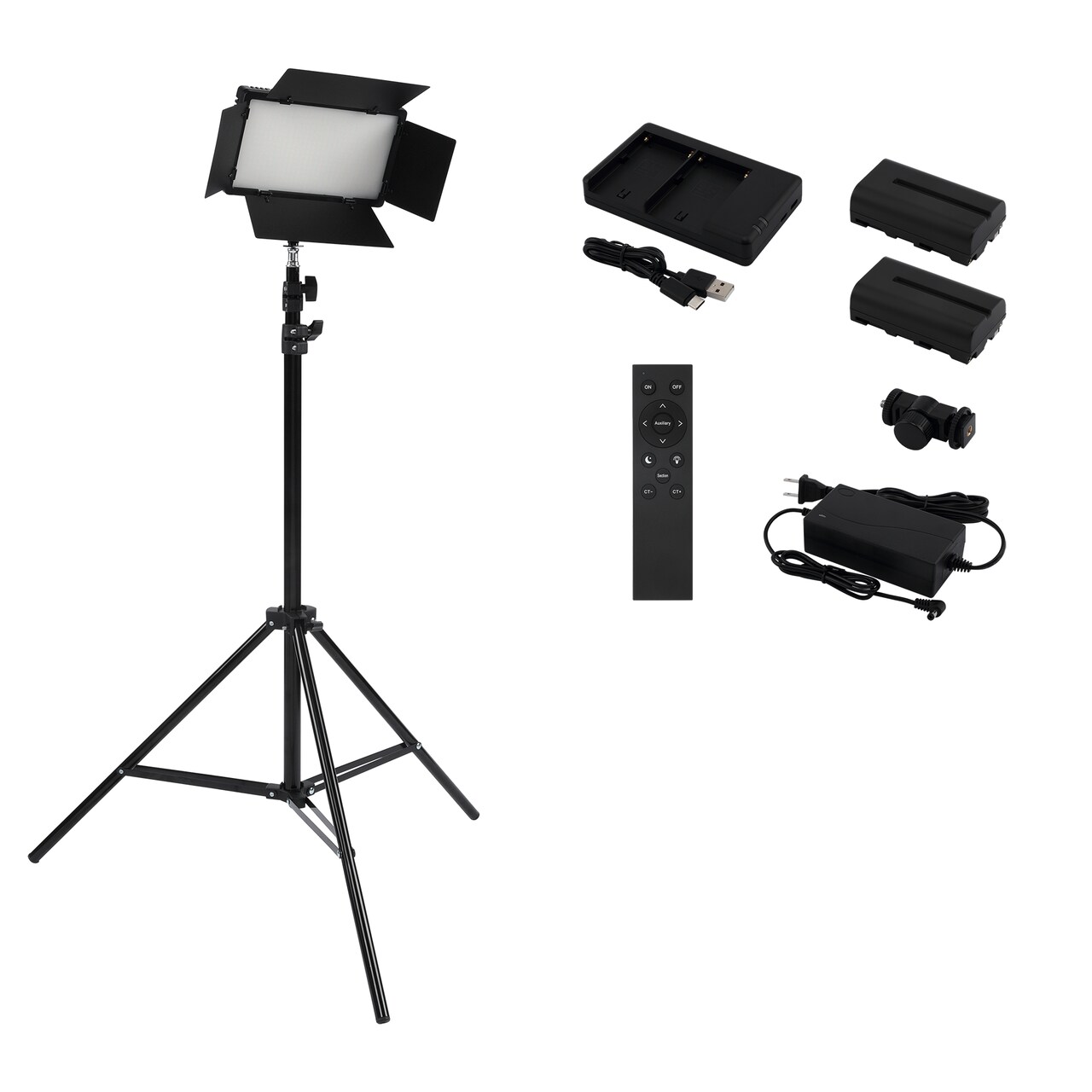 Acurit Colorview Lux Studio Light Professional Studio Lights Photography Lighting Kit w/ 3 Color Temps 4 Metal Barn Doors 4160 Lumens LED w/ Remote AC Power Supply 6'6" Light Stand with Battery Pack
